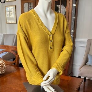 Loft Yellow V-Neck Button Sweater